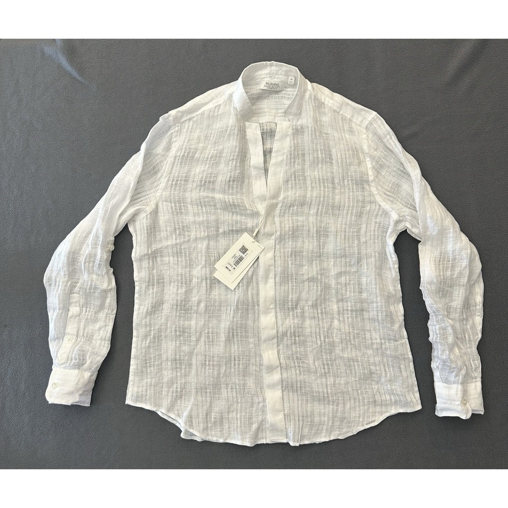 Baird McNutt Murano Men's 100% Linen Long Sleeve Band Collar V-Neck Shirt Size M